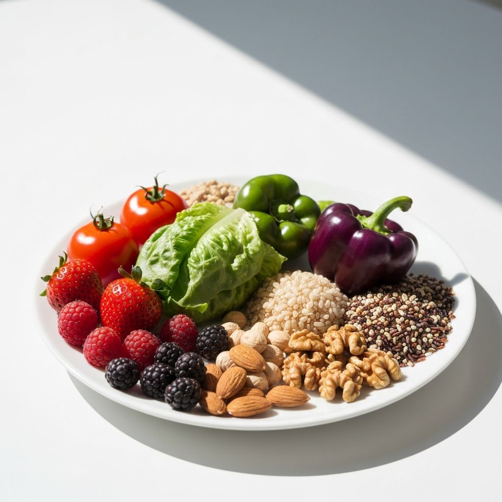 Nutrient-dense foods on white plate