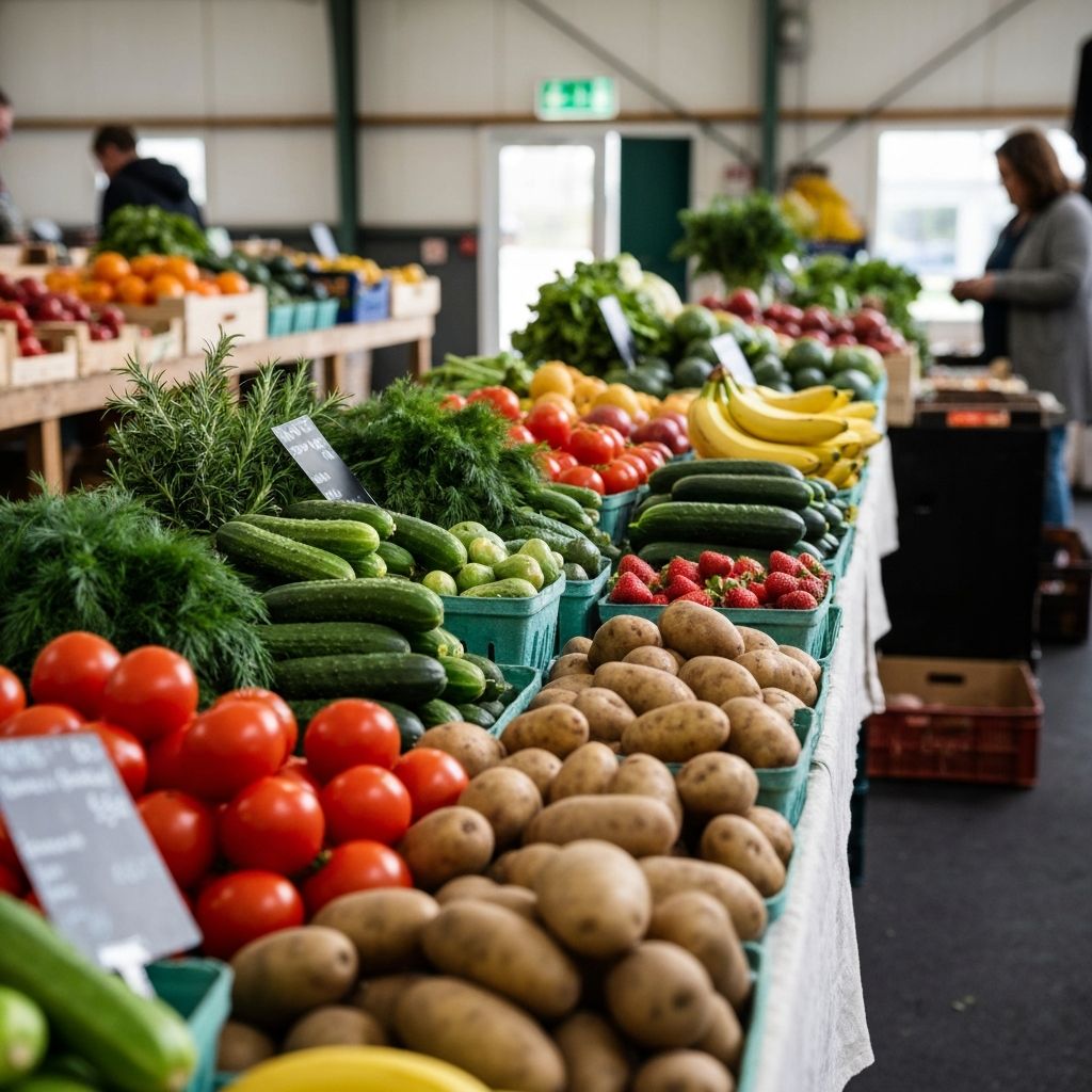 Fresh produce at farmers market, casual everyday scene